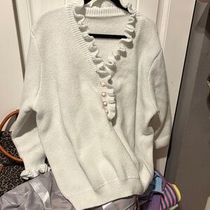 Women's White Ruffled Sweater